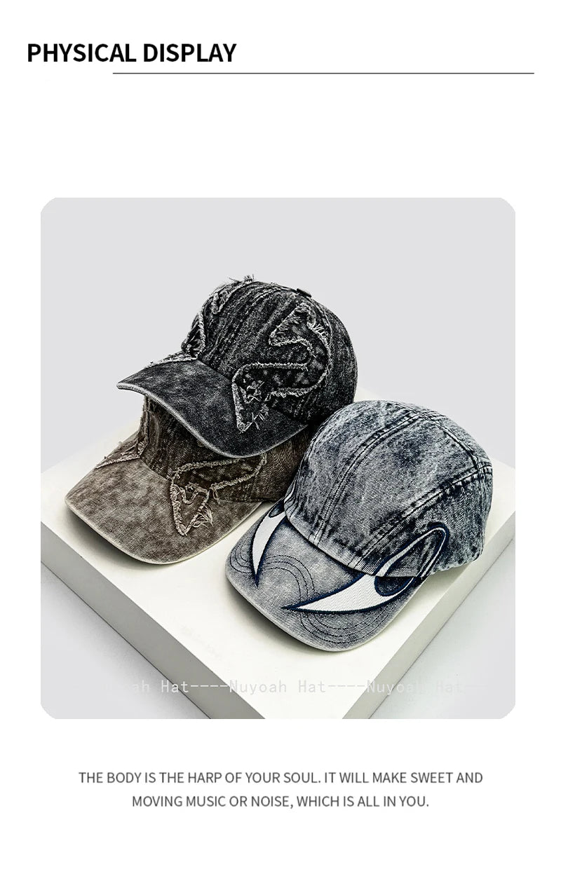 New Men Women Personal Embroidered Wing Double-edged Blade Baseball Hats Sunshade Distress Versatile Street Peaked Caps Fashion