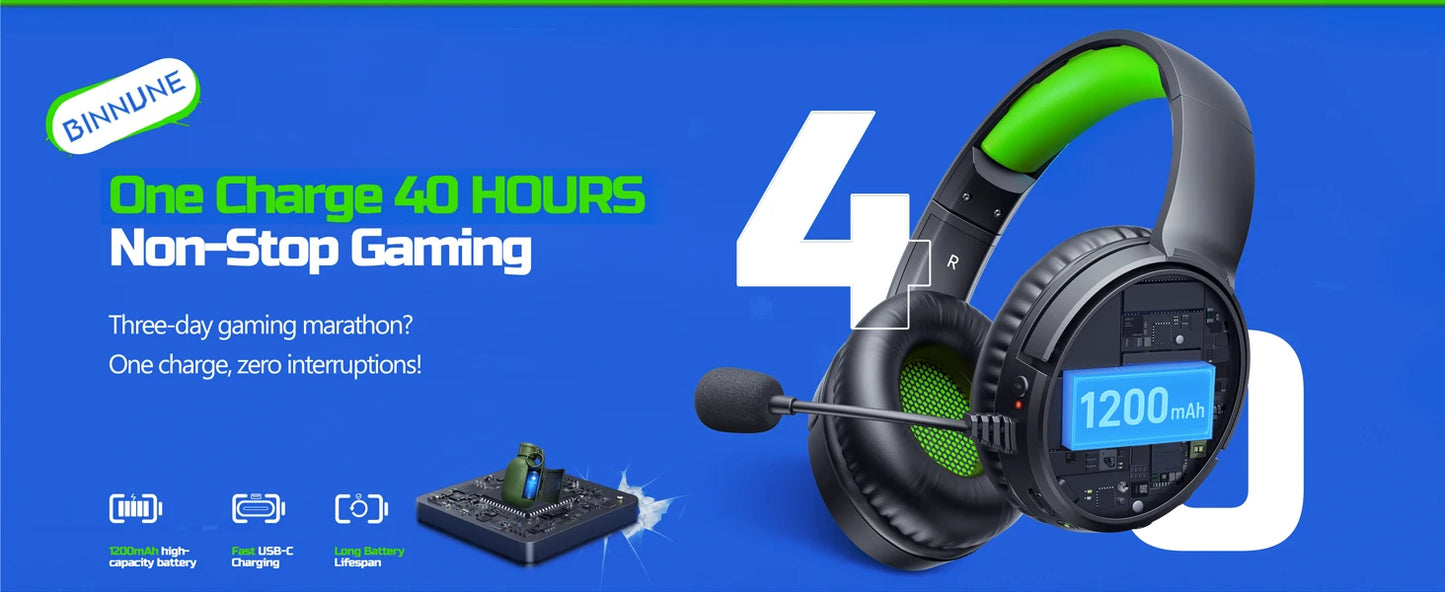 BINNUNE 2.4GHz Wireless Gaming Headphones BW02 with Flip Mic Bluetooth Headsets Gamer for Ps5/4,PC,Mac,Laptop,Computer