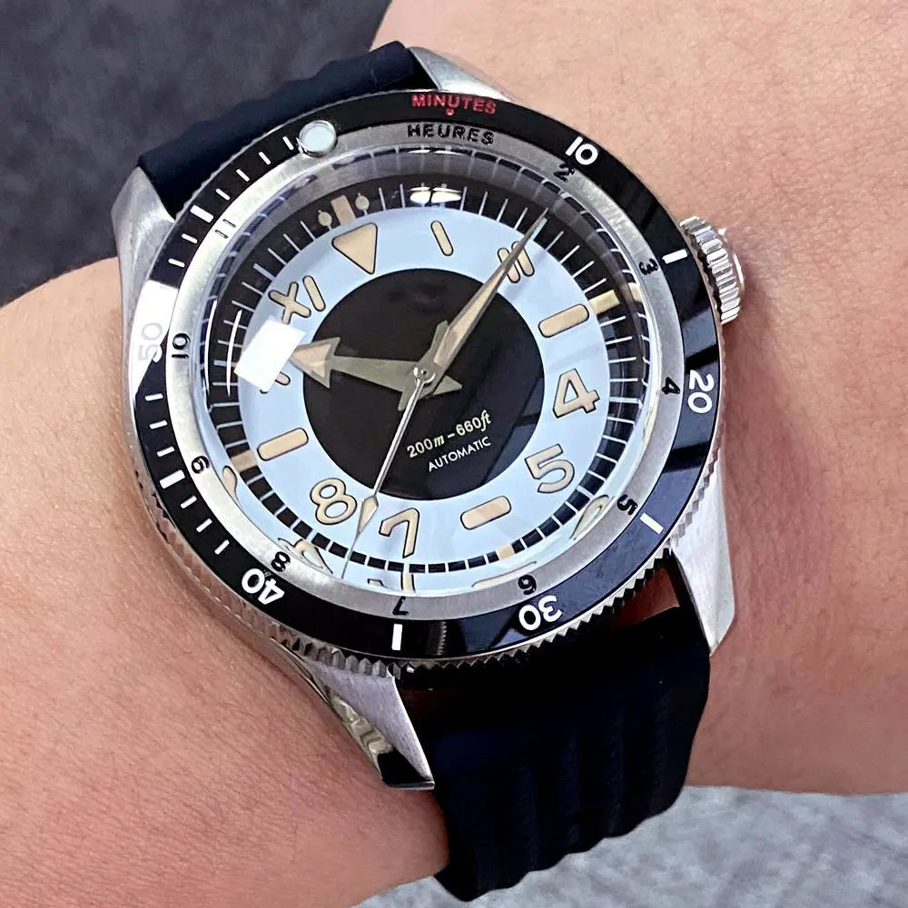 Tandorio Waterproof Watch Men Dome Sapphire Crystal Roman Numbers 120 Clicks Bezel NH35A/Miyota 8215 Movt Silicone Grey Dial