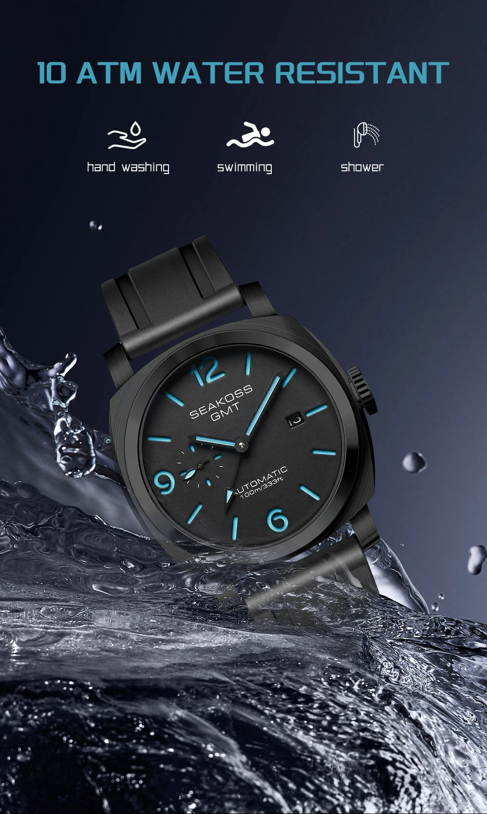 SEAKOSS 45mm Diving GMT Watch Automatic Mechanical Wristwatches Seagull ST2557 Movement 100M Luminous Calendar Men's Watches