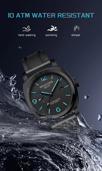 SEAKOSS 45mm Diving GMT Watch Automatic Mechanical Wristwatches Seagull ST2557 Movement 100M Luminous Calendar Men's Watches