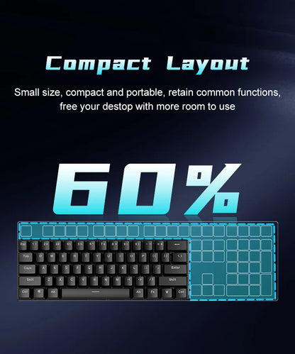 Tastiera meccanica 60% da gaming, tastiera gamer meccanica per PC, laptop e ufficio, mini keyboard con tasti bianchi