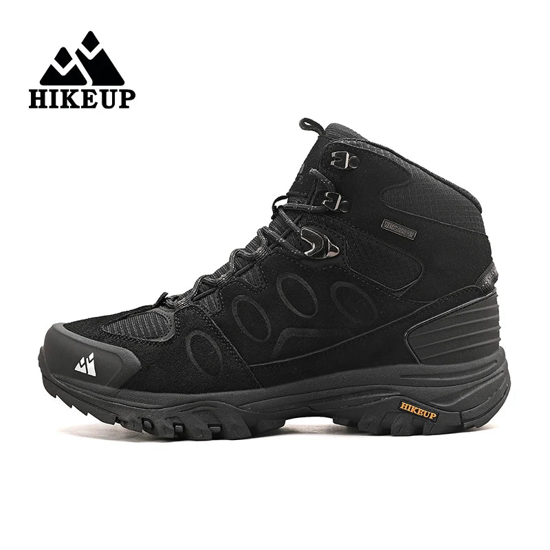 Botas de caminhada de cano alto HIKEUP para homem, calçado de inverno para exterior, com atacadores, antiderrapantes, desportivas casuais para trekking, impermeáveis, em camurça