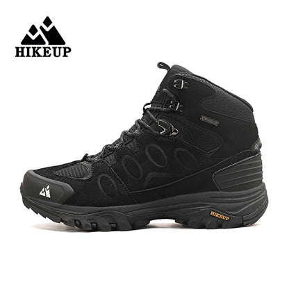 Botas de caminhada de cano alto HIKEUP para homem, calçado de inverno para exterior, com atacadores, antiderrapantes, desportivas casuais para trekking, impermeáveis, em camurça