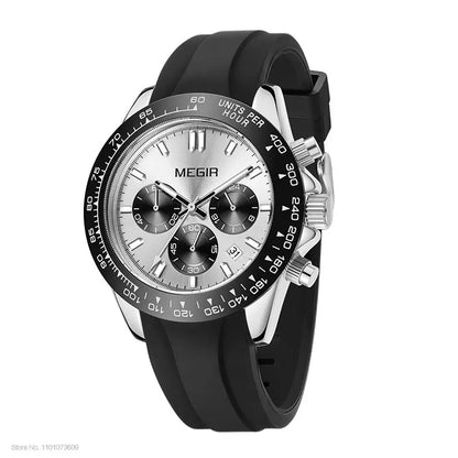 Relógio de homem MEGIR, marca de luxo, relógio desportivo de quartzo, bracelete em aço inoxidável, resistente à água, cronógrafo, relógio de pulso