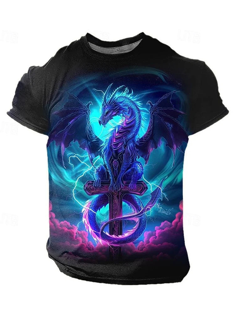 Camiseta de hombre con estampado de dragón 3D, informal de verano para diario, camiseta urbana de hombre para deportes al aire libre, manga corta, moda urbana