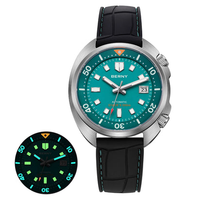 BERNY 20ATM Diver Watch For Men Mechanical Miyota 8215 Sapphire Sports Diving Luminous Anti-collision Crown Dual Crown Men Watch