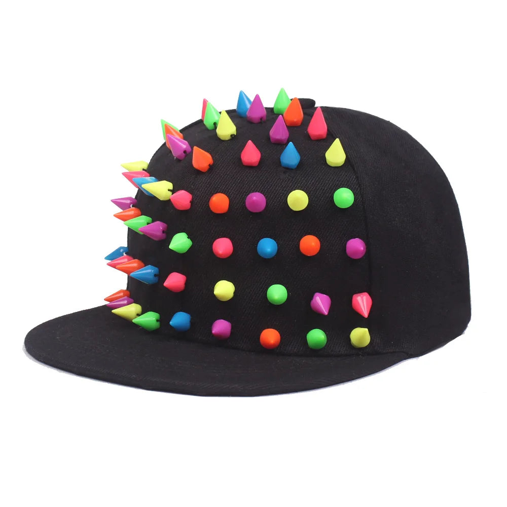 Men Caps Flat Hat Hip Hop Snapback Fancy Rivet Baseball Cap Street Dance Cap Trendy Mesh Visor Youth Boys Girls