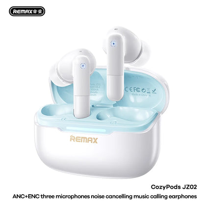 Écouteurs sans fil Remax ANC, réduction de bruit de 45 dB, 6 micros, ENC, appels HD, Cozypods JZ02, mode gaming, faible latence, 42h