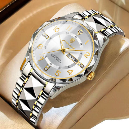 Мъжки часовник POEDAGAR Fashion Luxury, водоустойчив, със светещ циферблат, кварцов механизъм, каишка от неръждаема стомана, дата и ден от седмицата, неформален стил.