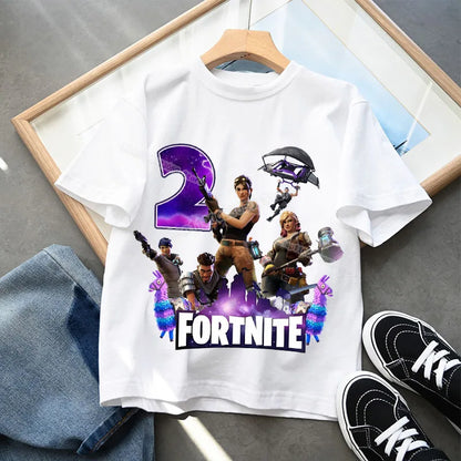 Fortnites Children Birthday Number T Shirt Girls Boys Summer Clothes Baby Cotton Tee Shirts Party Short Sleeve Tops Toddler Gift