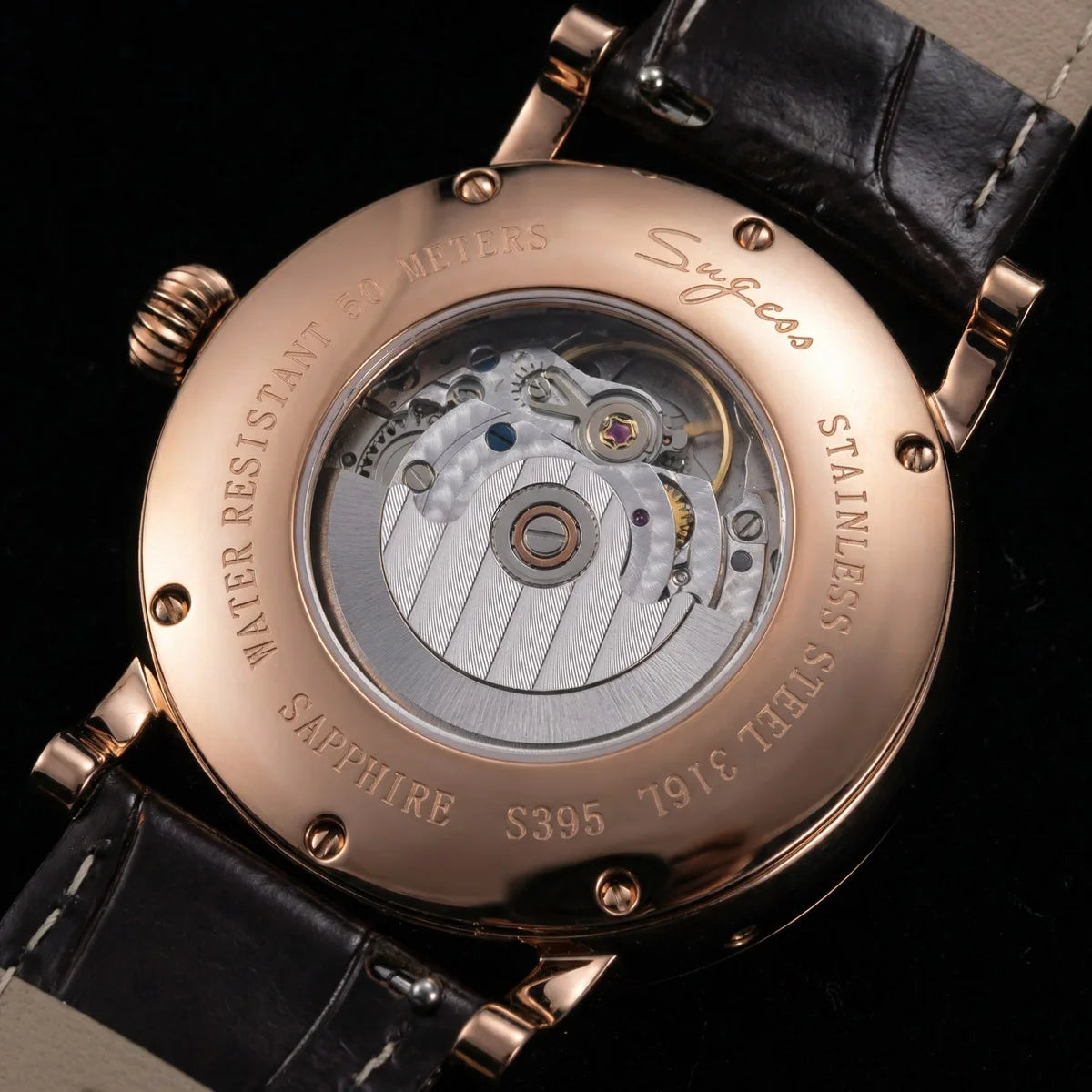 Sugess Watches for Men Automatic Mechanical Watch Moonphase Tianjin ST2108 Waterproof Date Hands Sapphire Crystal Rome Wave Dial