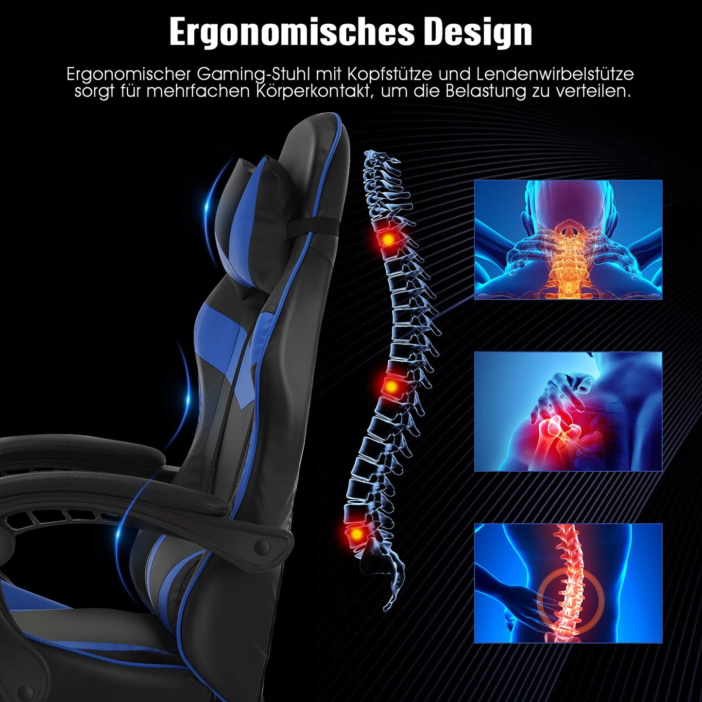 Gaming  Massage Chair,Computer Chair +Footrest and Lumbar Support, Height Adjustable Gaming Chair  +360°-Swivel Seat +Headrest