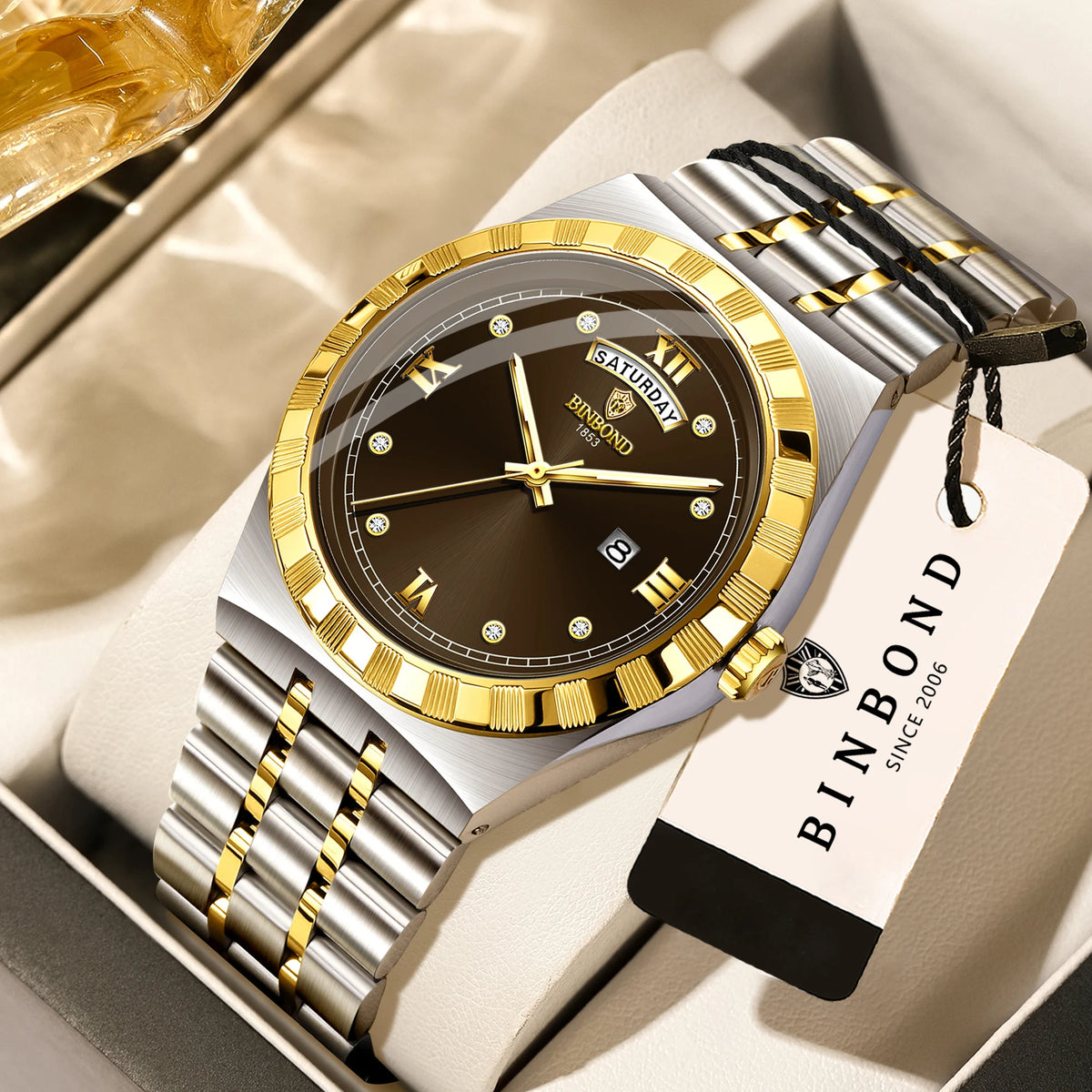 Men’s watch from the original BINBOND brand – Quartz wristwatch, luxury model, water-resistant and luminescent.