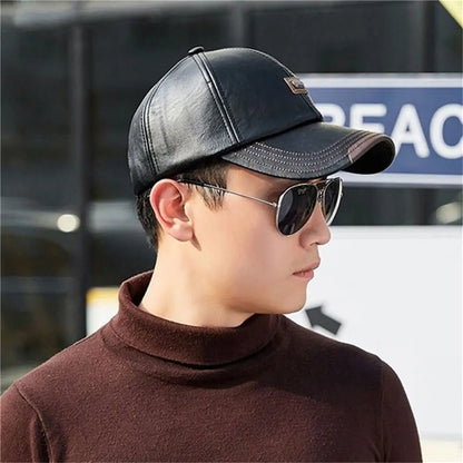 Men Hats Baseball Caps Leather Outing Cap Fashion Casual Adjustable Winter Warm Hat