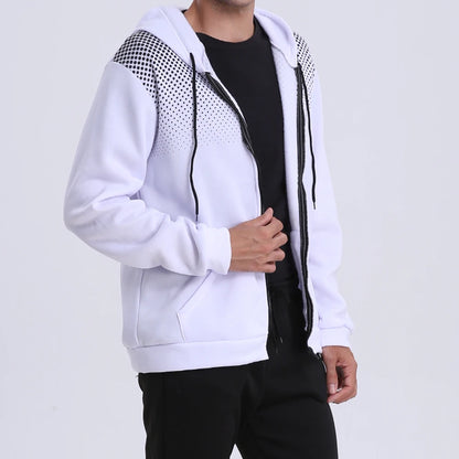 Produit gaming premium Fraquane Men's Zip Up Hoodie Pocket Polka Pot Print Hooded Sweatshirt Sport Outdoor Casual Slim Fit Men Spring AutumnZipper Hoodie