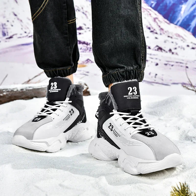 Baskets en peluche coordonnantes imperméables pour hommes, chaussures de tennis pour hommes, pantoufles chaudes, bottes d'hiver, nouveau, 2024