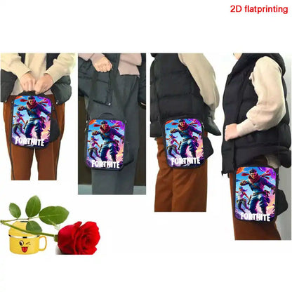Fortnite cartoon lunch bag, portable insulated lunch bag, reusable food storage bag, suitable for children and students.