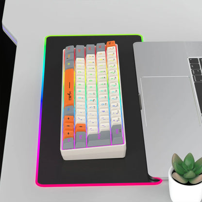 Keyboard RGB USB wired 63 keys gaming gamer compact  mini pc keyboards for trips,office,games business key board (Grey&Orange)