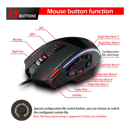 ZELOTES C13 Wired Gaming Mouse 10000 DPI RGB Programmable Gaming Mouse with 13 Buttons for PC & Laptop
