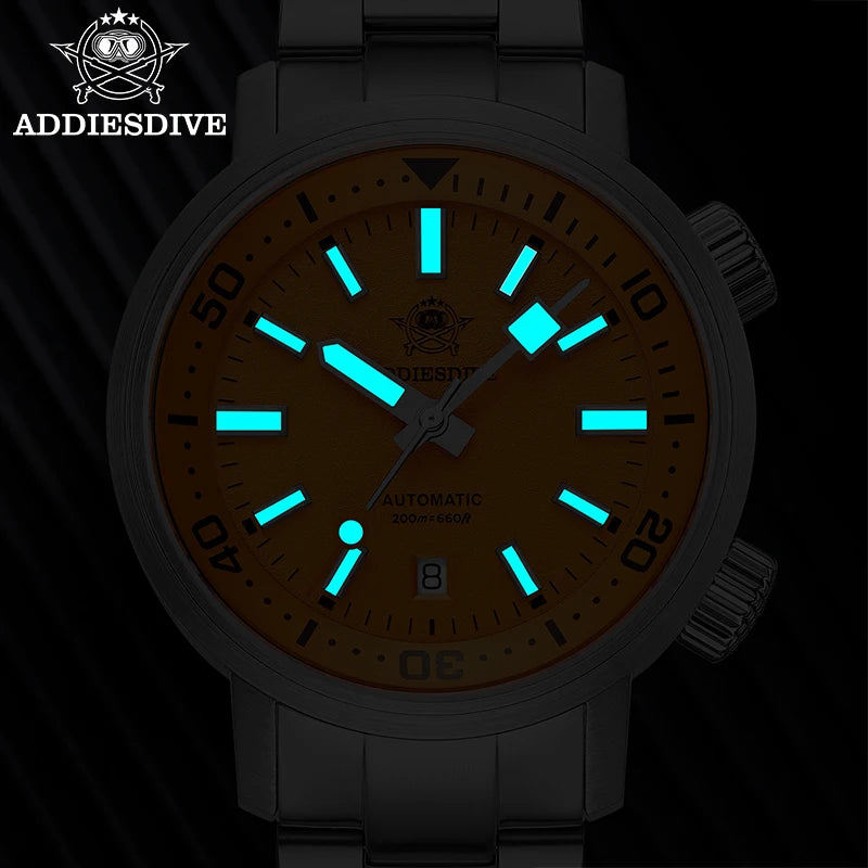 ADDIESDIVE New AD2541 Men Watch 200m Waterproof Sapphire Crystal BGW9 Luminous 316L Stainless Steel Automatic Mechanical Watch