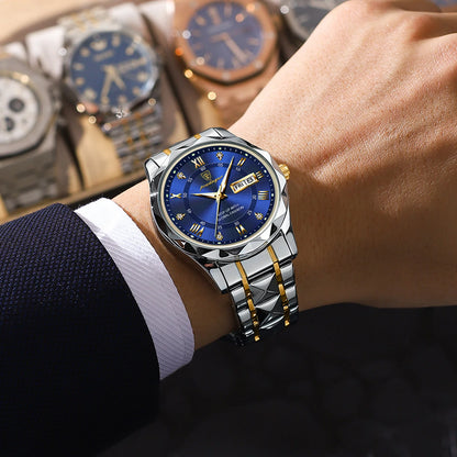 Мъжки часовник POEDAGAR Business Luxury, водоустойчив, от неръждаема стомана, със светещ циферблат, с дата и ден от седмицата, спортен стил, кварцов.