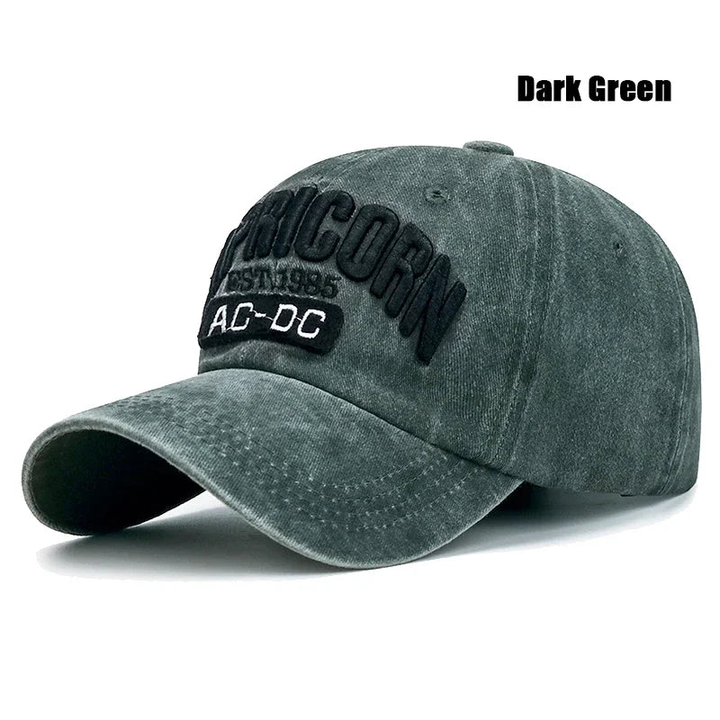 New Unisex Washed Distressed 'CAPRICORN' Alphabet 3D Embroidery Soft Top Baseball Cap Fashion Men Women Outdoor Casual Sport Cap