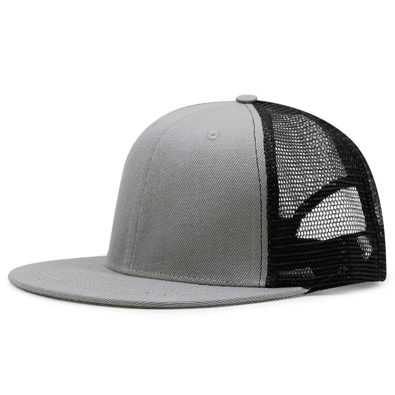 Adult Solid Color Flat Brim Mesh Snapback Cap Men Woman Hiphop Plain Baseball Hat  55-60cm