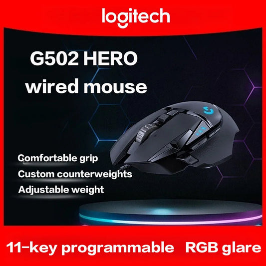 Logitech G502 HERO kablet gamingmus til e-sport, PUBG, mekanisk mus med RGB-lys, justerbar vægt og programmerbare makroer