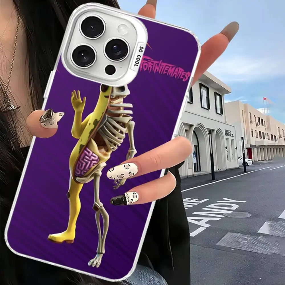 Capa de telemóvel F-Fortnites para iPhone 17 16 15 14 13 12 11 Pro Max Plus, cor prateada
