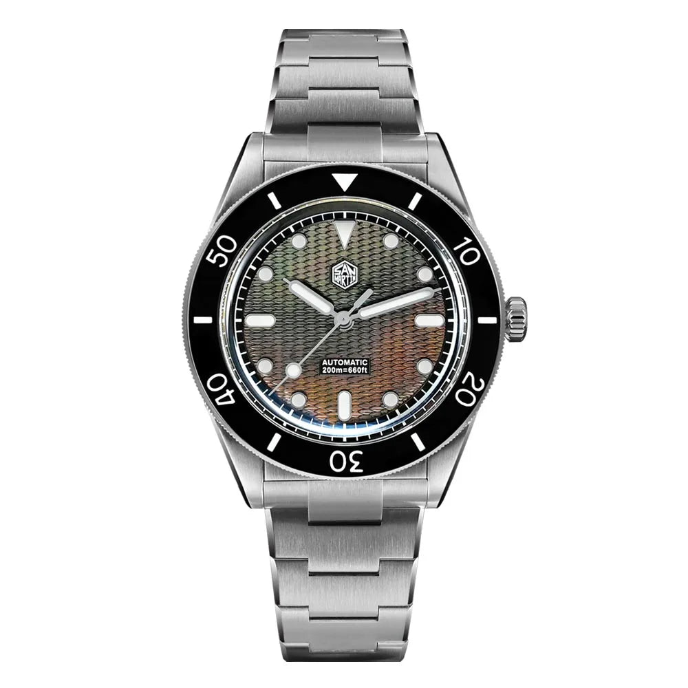 San Martin Official 39mm Guilloche MOP Dial Miyota 90S5 Sport Watch Automatic Mechanical Sapphire Bezel 20 ATM Luminous SN0151