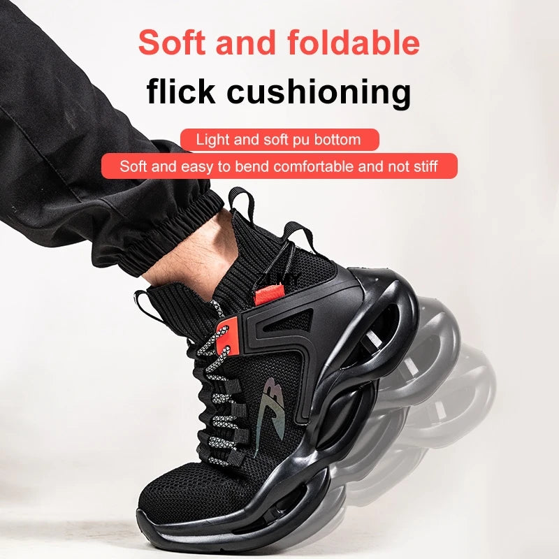 Zapatillas de seguridad transpirables para hombre con puntera de acero, resistentes a perforaciones, botas de trabajo ligeras de caña alta, calzado de seguridad anti-punzadas, nuevo