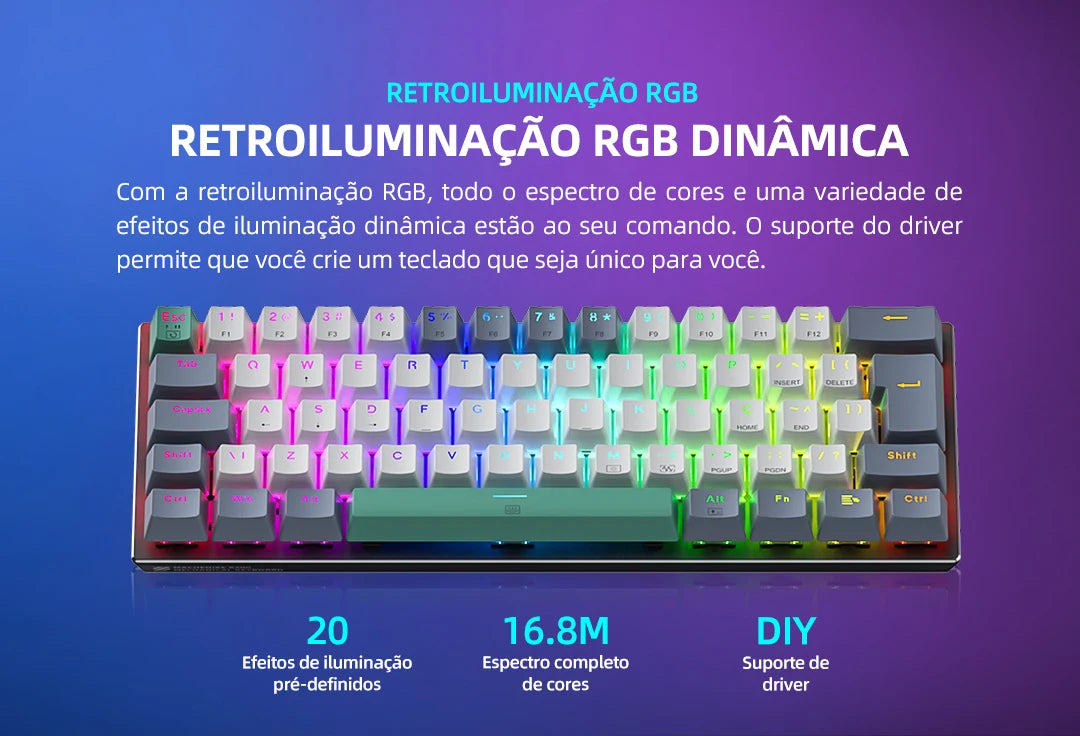 Tastiera meccanica mini Machenike K500-B61 60% layout ABNT2, retroilluminazione RGB, hot-swappable, NKRO, tastiera gaming cablata per PC Gamer