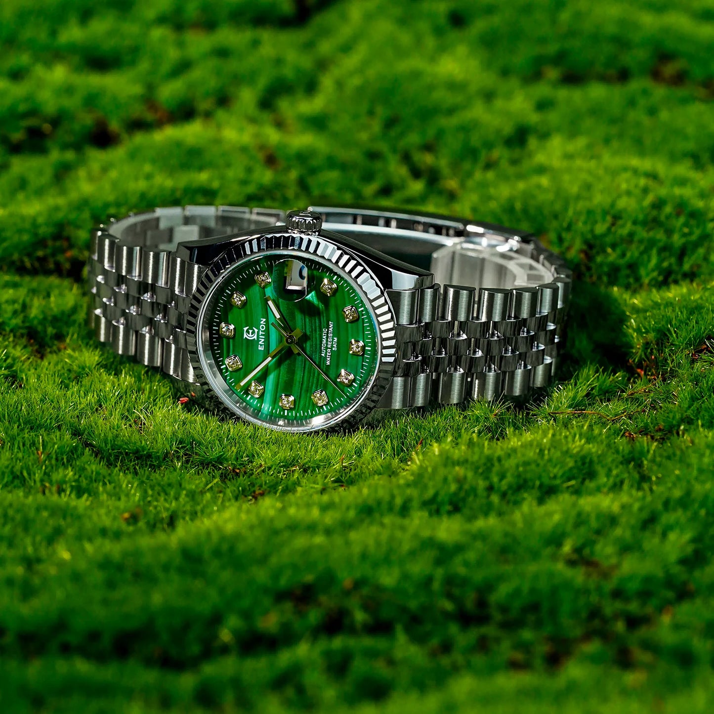 Eniton 36mm Men's Mechanical Watch with Stainless Steel Peacock Stone Tiger Eye Dial And NH35 Movement