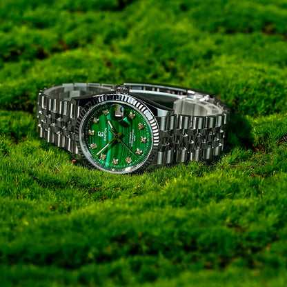Eniton 36mm Men's Mechanical Watch with Stainless Steel Peacock Stone Tiger Eye Dial And NH35 Movement