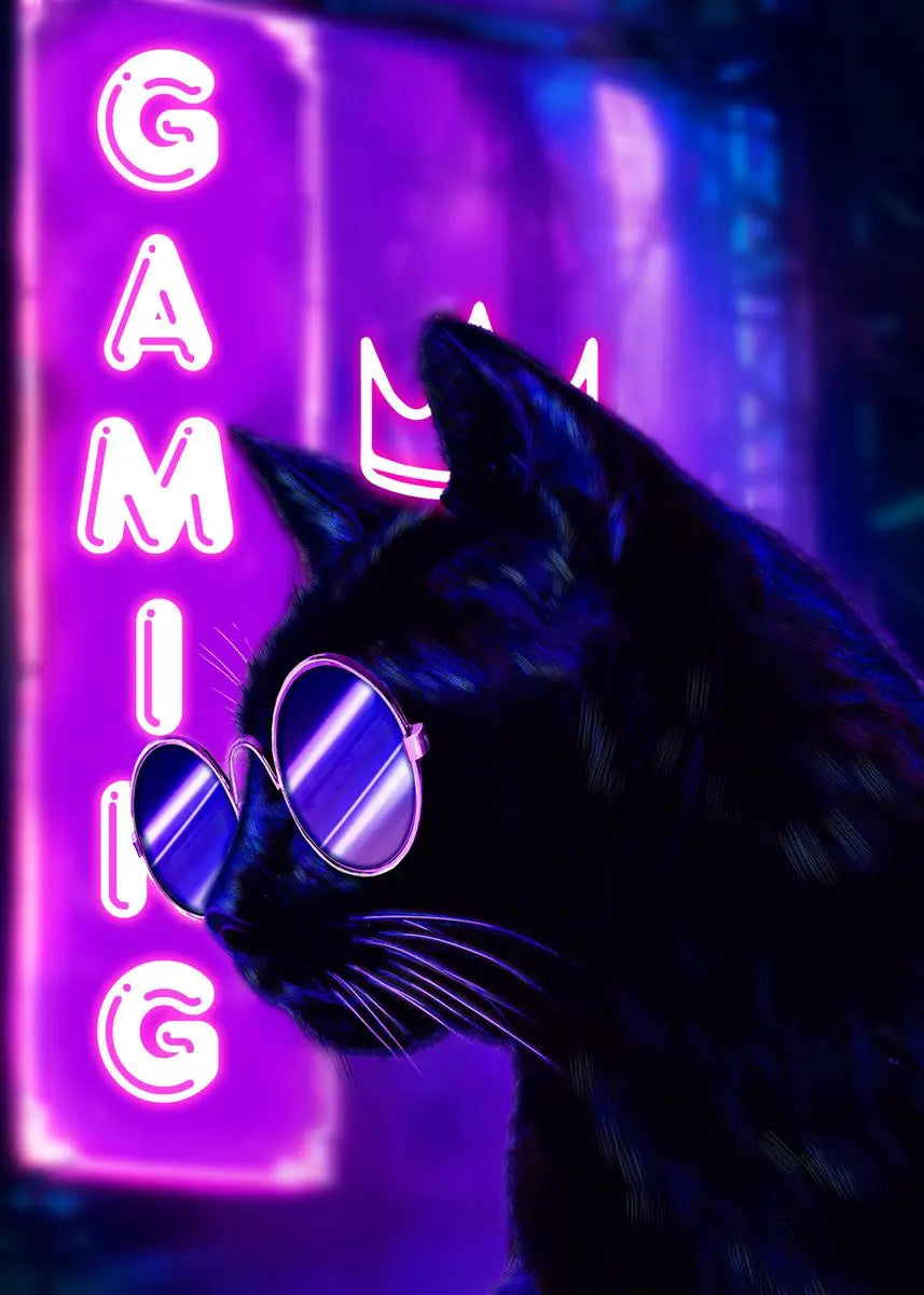 Póster Nordic Cat e Citações de Comando Gaming em Tela Moderna para Arte de Parede e Decoração Mural de Quarto Gamer para Rapazes e Raparigas (não néon)