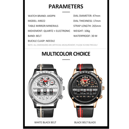 Luxury Electronic Quartz Watch For Men Business Watches Male Creative Men WristWatch Unique Rotate Date Leather Strap Watches