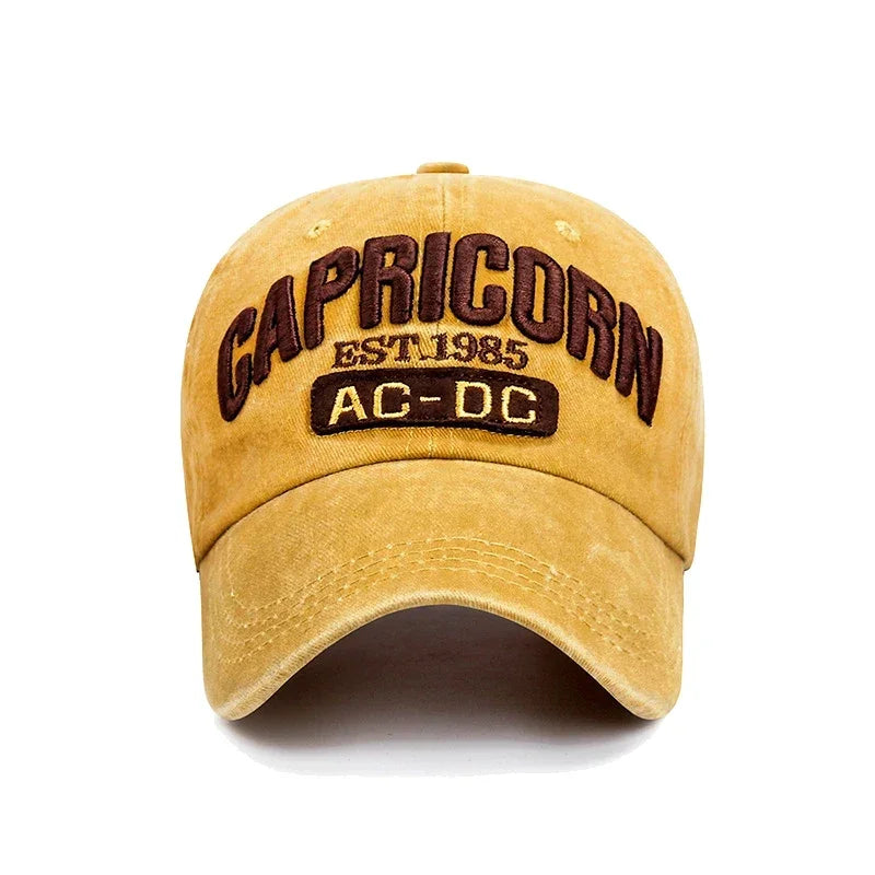 New Unisex Washed Distressed 'CAPRICORN' Alphabet 3D Embroidery Soft Top Baseball Cap Fashion Men Women Outdoor Casual Sport Cap