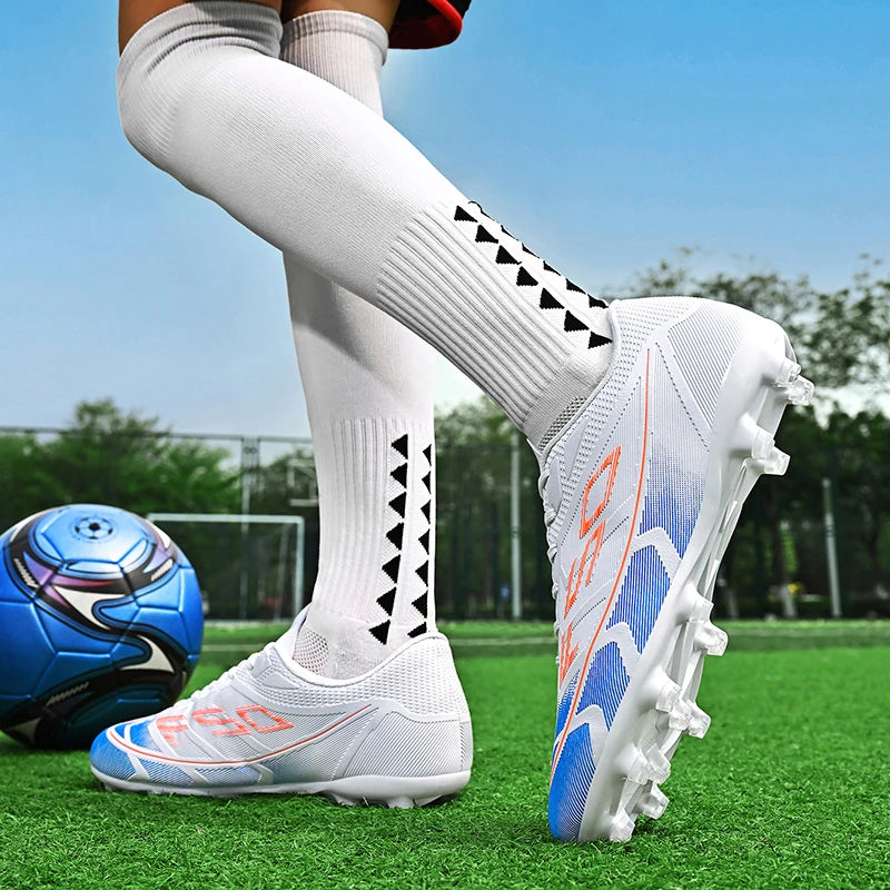 Chaussures de football pour jeunes, crampons pour terrain dur, fermeture à lacets, chaussures de football pour enfants, garçons et filles, chaussures d'entraînement pour activités de plein air.