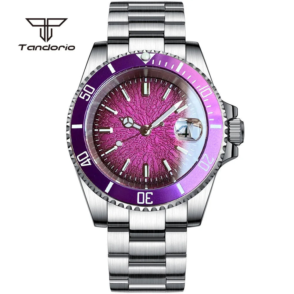Tandorio Fashion 40mm Sapphire Automatic Japan NH35 Men Watch Texture Dial Miyota 8215 Mechanical Wristwatch Date Glide Clasp