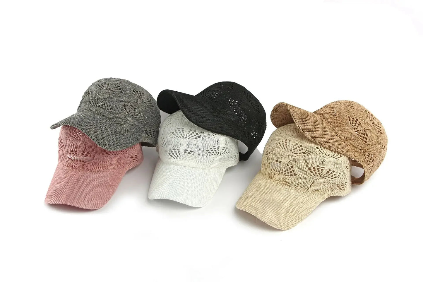Summer Glossy Openwork Knit Baseball Cap for Women,Outdoor Sun Protection Hat Breathable Flattering Versatile
