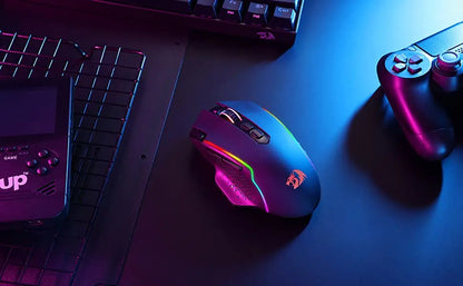 Mouse de gaming wireless Redragon M810 Pro, 10000 DPI, mouse de gamer cu fir cu tastă Rapid Fire, 8 butoane macro, mouse negru/alb