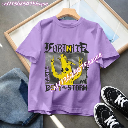 Fortnites Children T-Shirts Anime Printed Figures Tops Cartoon Fortress Night Summer Clothes Girls Short Sleeves Pullover Tees