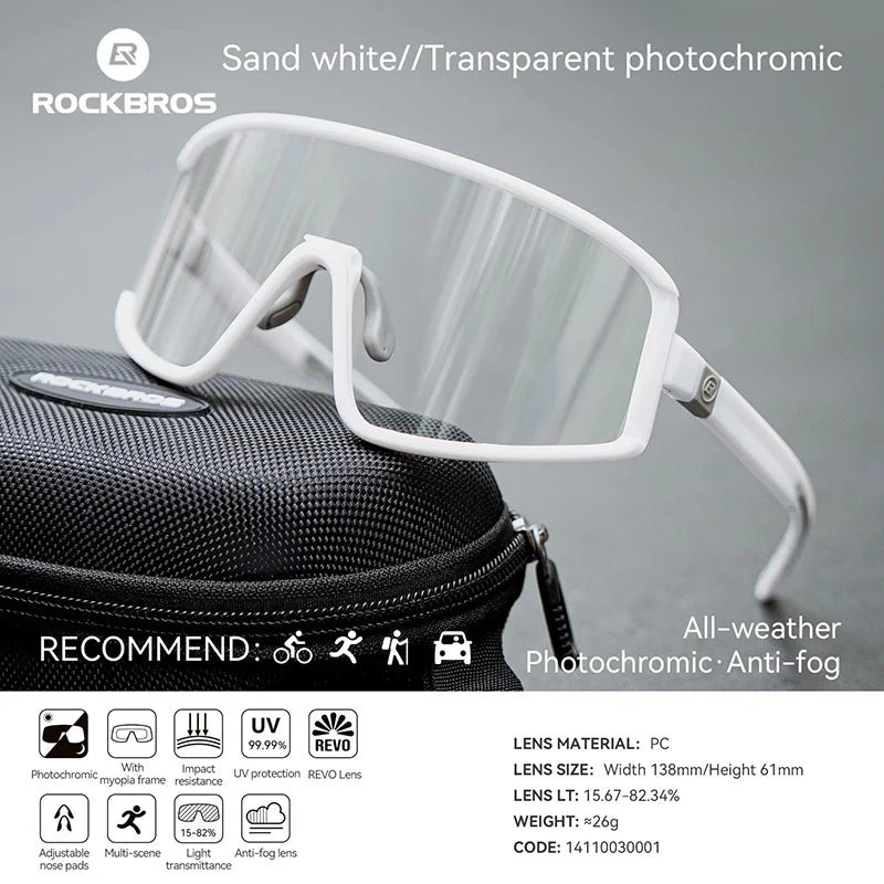 ROCKBROS Cycling Glasses Polarized Photochromic Anti-Fog Sunglasess Windproof Goggles Sport MTB Road Bike Shades