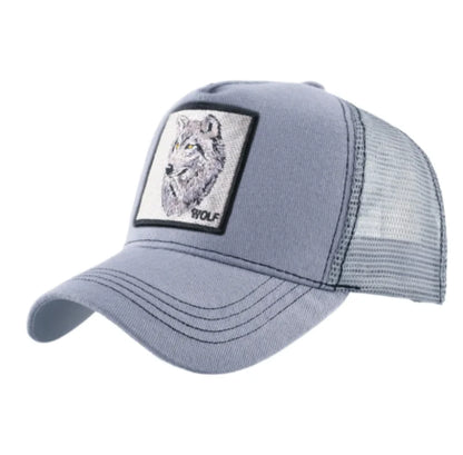 Boné de basebol trucker em malha respirável com bordado Wolf Patch, ajustável, estilo hip hop, para homem e mulher, com pala e fecho snapback, ideal para exterior e oferta