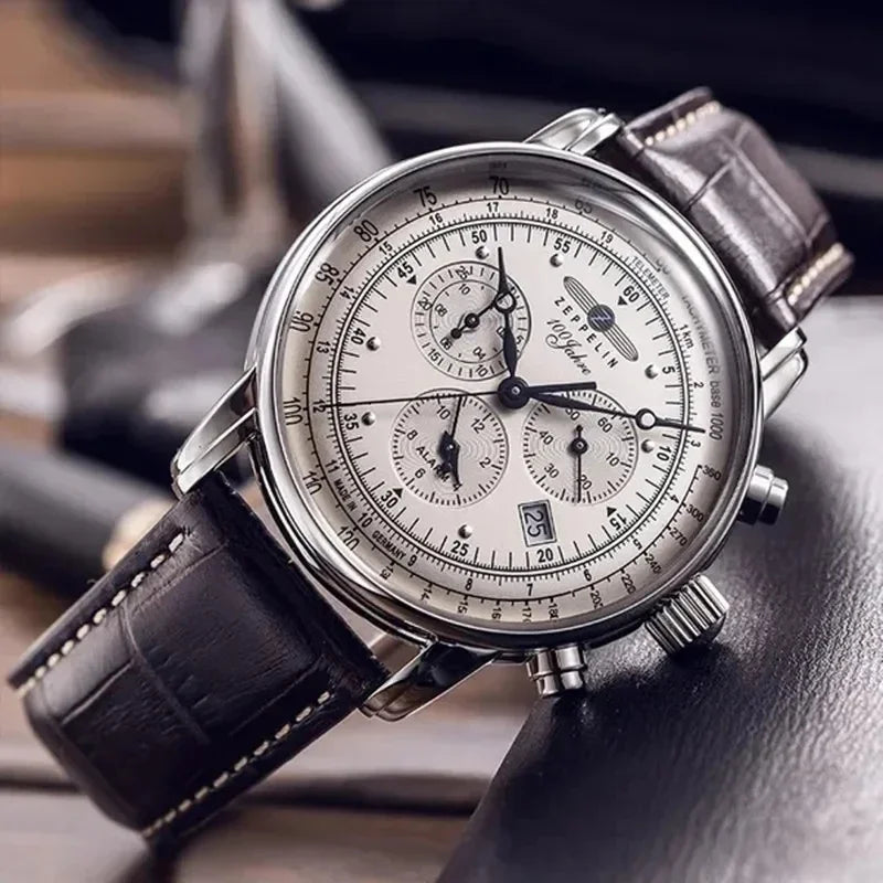 Zeppelin Airship Automatic Date Mens Leather Band Fashion Luxury  Business Casual Men Watches Gift Men's Waterproof Watch