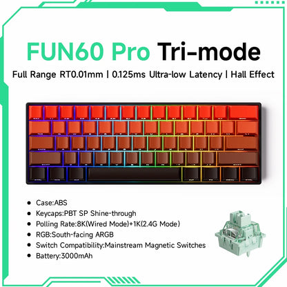 Tastiera meccanica Akko MonsGeek FUN60 con switch magnetici, 60%, tastiera gaming Rapid Trigger 0.01mm, 8K, ARGB, HE/TMR, custom