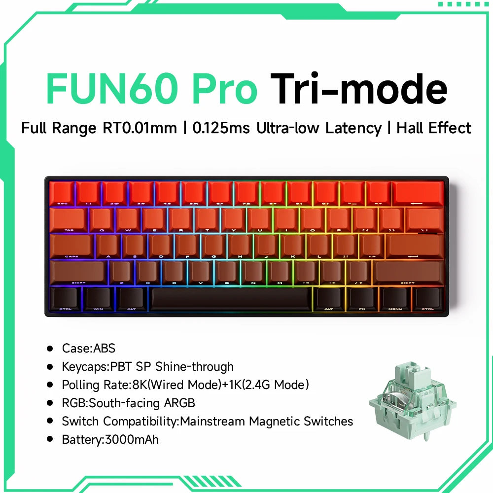 Tastiera meccanica Akko MonsGeek FUN60 con switch magnetici, tastiera gaming 60%, Rapid Trigger 0.01mm, 8K, ARGB, HE/TMR, tastiera personalizzabile