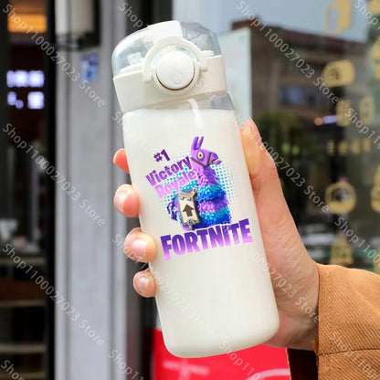 400ML Fortnites 18CM Strohhalmbecher für Erwachsene, Jungen und Mädchen, niedlicher Wasserbecher im Cartoon-Stil für Schüler, stoßfeste tragbare Trinkflasche als Geschenk