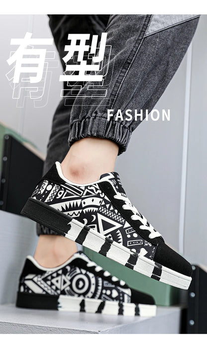 Zapatillas deportivas de running para hombre YRZL de lona con estilo geométrico, zapatillas con cordones para pareja, zapatos de skate para hombre con estampado grafiti moderno